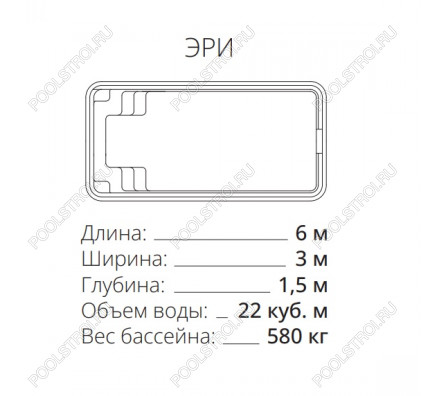 Композитный бассейн Эри PREMIUM (6х3х1.5м) (Цвет Standart)