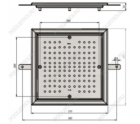 Решетка донного слива Aquaviva, 300*300мм, бетон, AISI-304